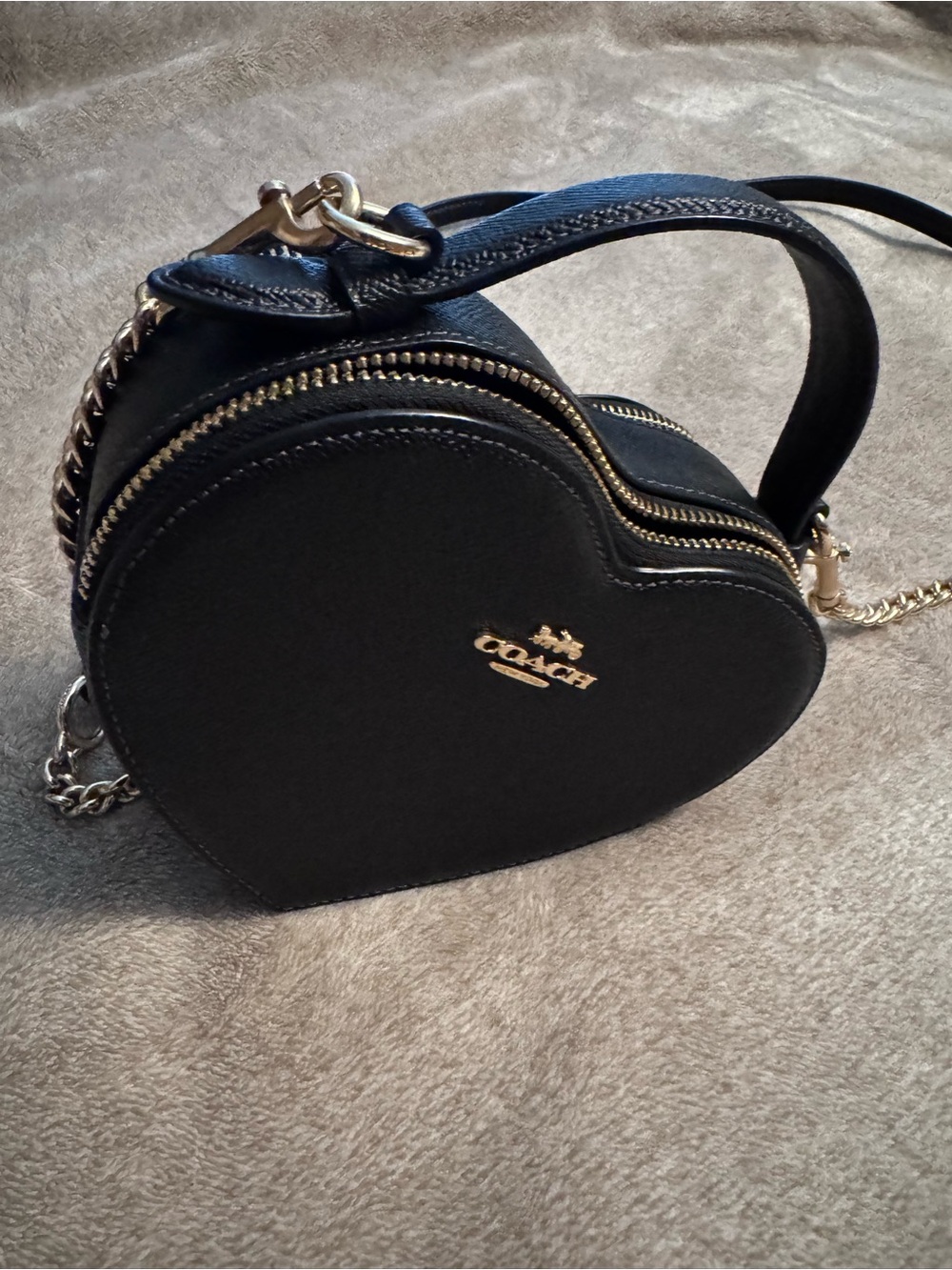 Coach Black Heart Crossbody with Gold Hardware and Chain Strap